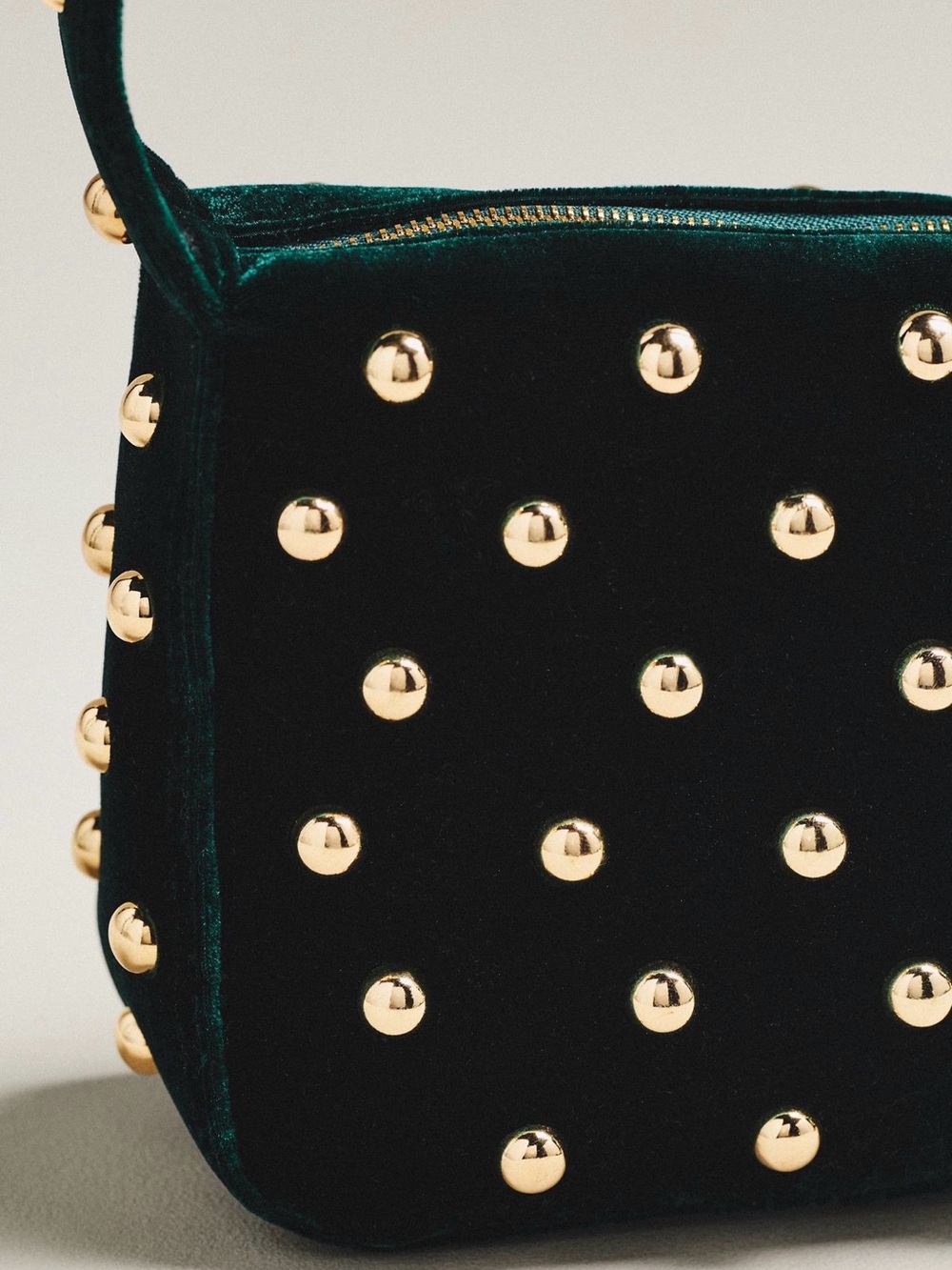 NWOT New without tags Anthropologie studded velvet shoulder bag purse dark green - Picture 8 of 16
